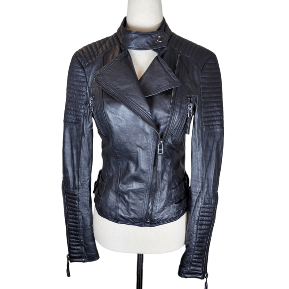 Zara Basic Black Lambskin Motorcycle Jacket Size Small - Picture 5 of 16